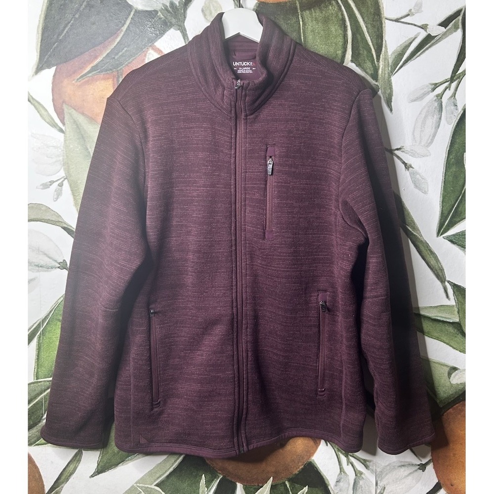 UNTUCKit Jacket Mens XL Burgundy Kezoh Full Zip Mock Neck Fleece Lined Pockets